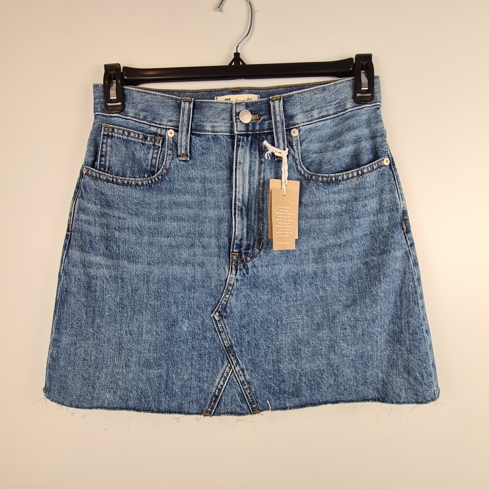 Madewell Rigid Denim A-Line Skirt Blue Frayed Hem Size 27‎ Casual Streetwear